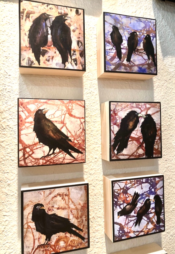 Raven prints on cradled wood panel